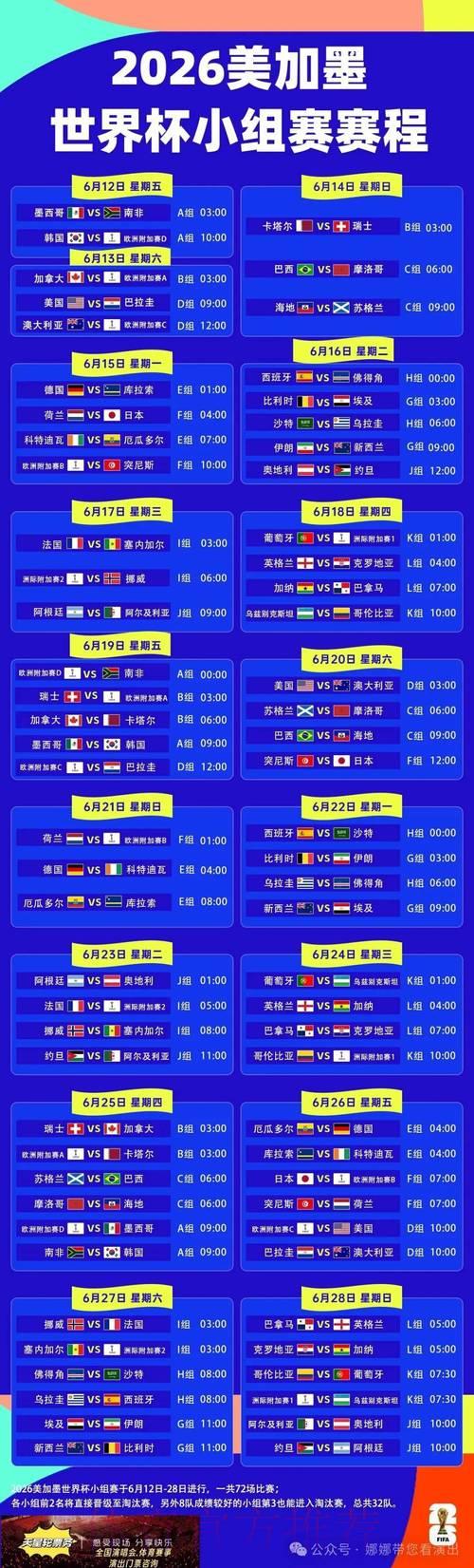 2026世界杯最新赛程时间表正式出炉，完整赛程安排全面曝光